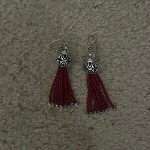 Brighton Silver and Burgundy Tassel Earrings